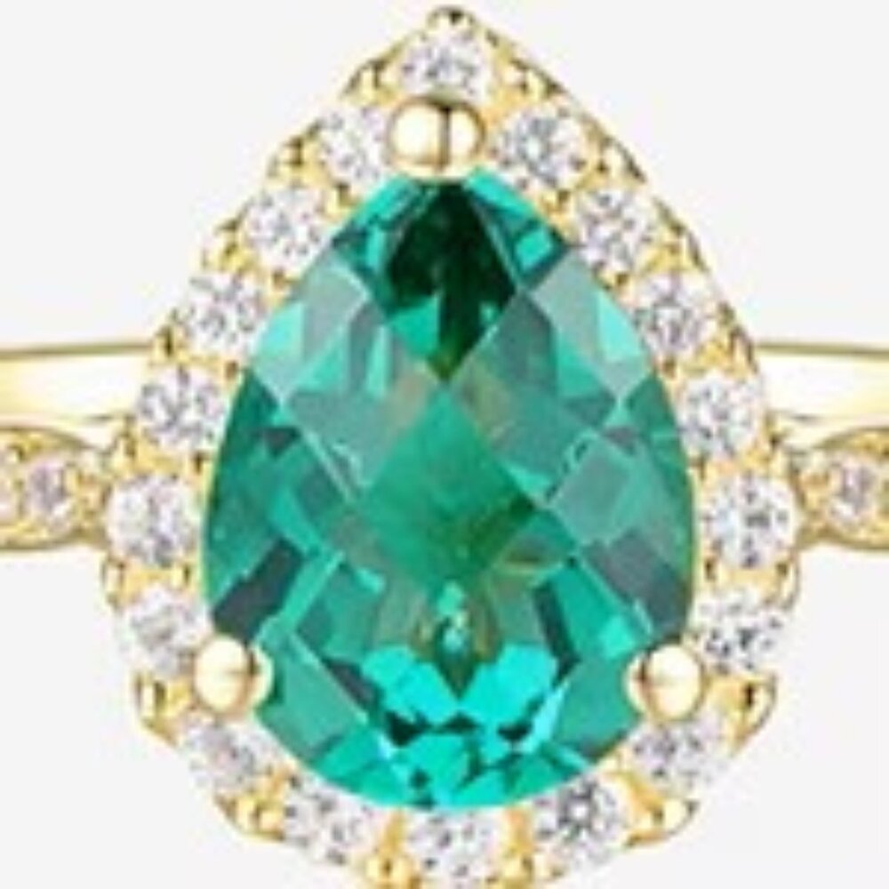 NEW Womens Lab Created Green Emerald 14K Gold Over Silver Sterling Silver SZ 7